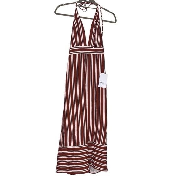 Amanda Uprichard NWT Montague Striped Wide Leg Jumpsuit Dark Rust Brown Size XS - Picture 4 of 7